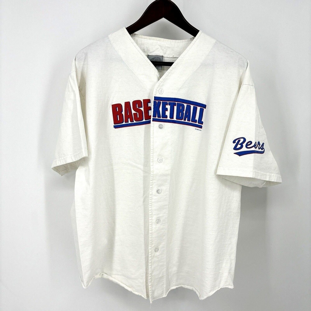Vintage BASEketball Beers Movie Promo‎ Graphic Jersey T Shirt Adult XL White USA